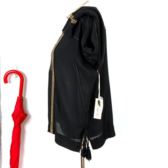 New Gold Hawk BOHO Black Long Sleeve Embroidered Blouse  Sz M - Picture 15 of 16